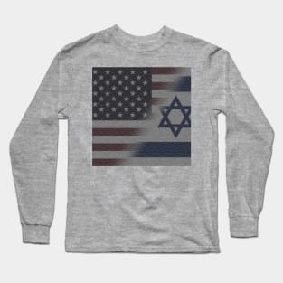 American and Israeli Flag Blended Long Sleeve T-Shirt